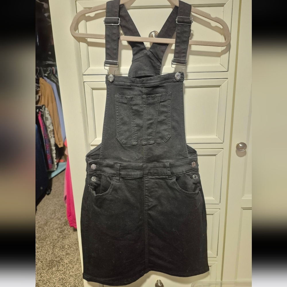Soho Black Denim Overall Dress